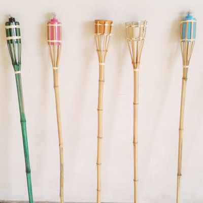 Yard Garden Outdoor Bamboo Tiki Torch With Refillable Replacement Oil Canister