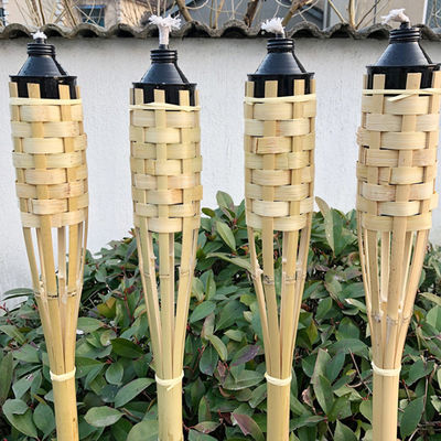 Luau Party Garden Decoration Bamboo Flaming Torch With Metal Oil Canister