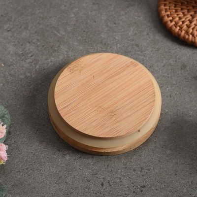 8.5cm Bamboo Lids Leak Proof Candle Jars With Colorful Silicon Ring Size Customized