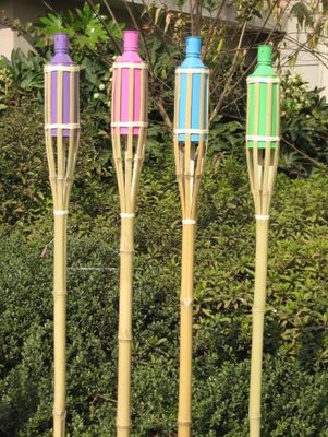 Outdoor Natural Bamboo Tiki Torch Yard Deck Decoration Garden Toy Colorful For Children