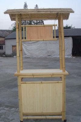 Cabana Party Bamboo Tropical Tiki Bar 220x160cm With Under Cabinet Shelf Stools