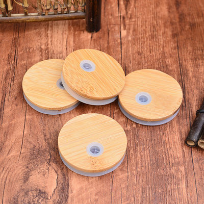 Silicon Ring Bamboo Airtight Lids Mouth Wide Mason Jar Glass Beer Can With Straw Hole