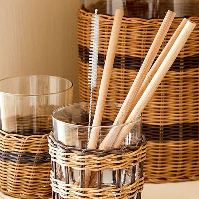 Natural Bamboo Raw Material Organic Fiber Straw With Cleaner 19cm