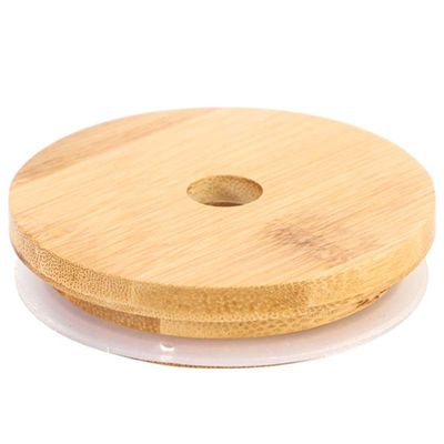 Regular Mouth Mason Jar 70mm Bamboo Jar Lids With Straw Hole Reusable Jar Lids