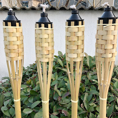 Luau Party Garden Decoration Bamboo Flaming Torch With Metal Oil Canister