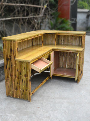 Cabana Party Bamboo Tropical Tiki Bar 220x160cm With Under Cabinet Shelf Stools