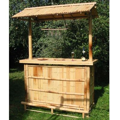 Waterproof Outdoor Bamboo Tiki Bar Set with Slat Roof 220cm Height Eco-Friendly Natural Bamboo Bar Counter for Garden Beach Party